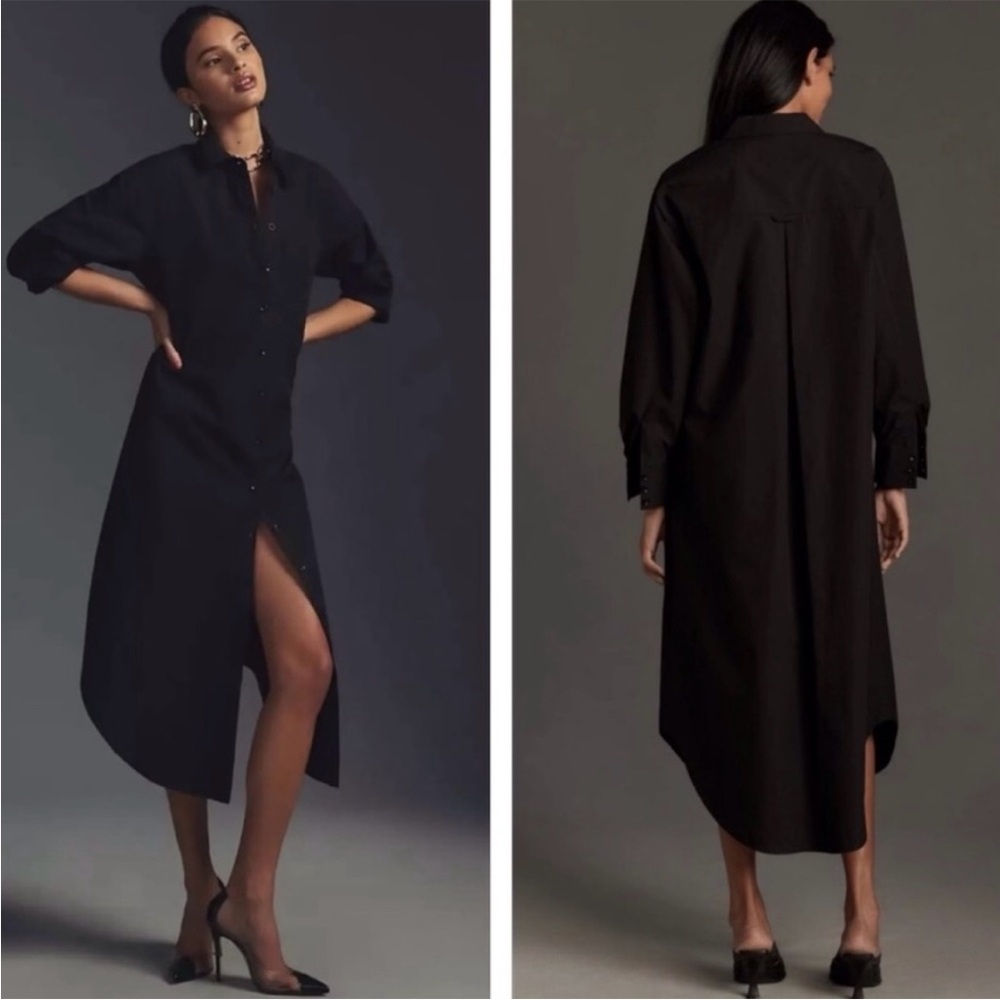 Maeve Anthropologie Elegant Black Button-Down Dress